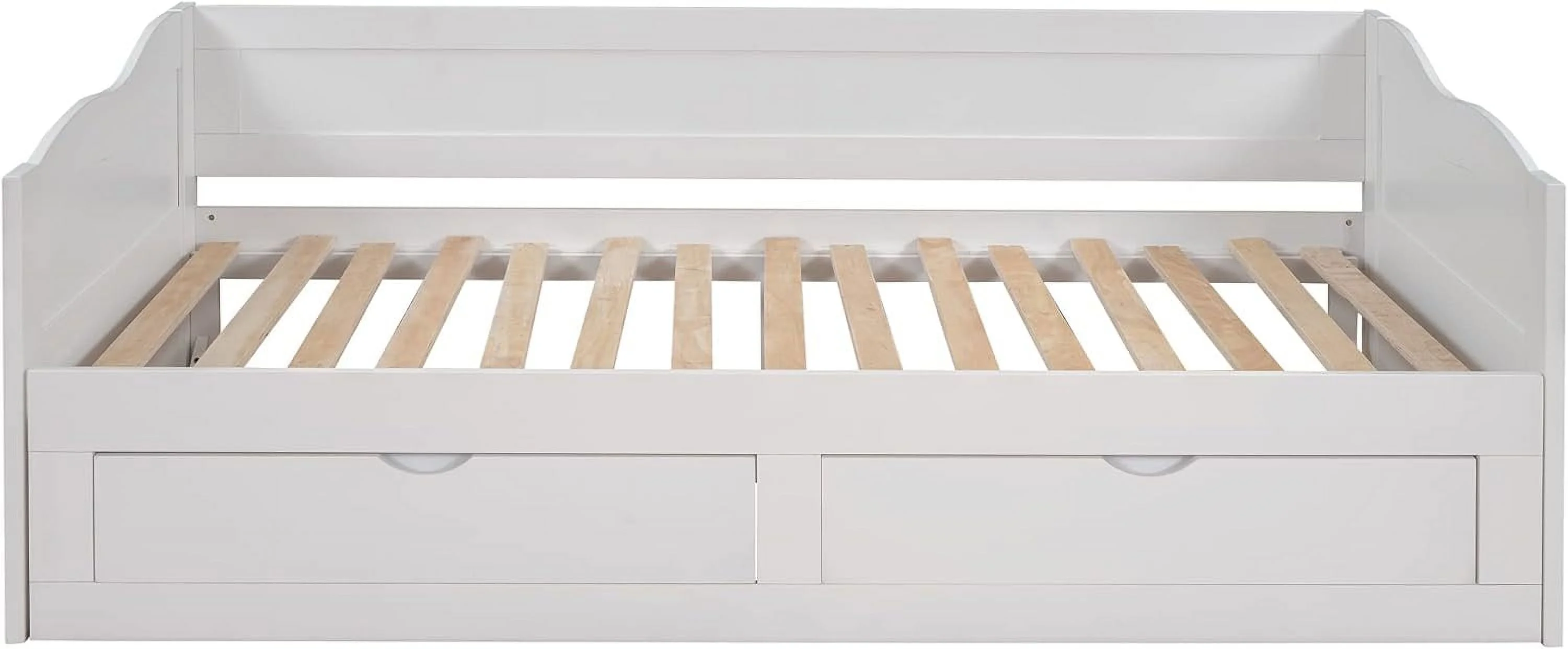 To King Daybed With Storage Drawers, Wood Extendable Daybed With Trundle, Kids Sofa Bed Frame For Bedroom Living Room, No Box Spring Needed ( To King, White)