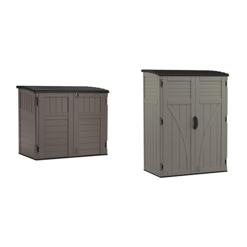 Suncast Outdoor Storage Shed for Backyard and Garden, Horizontal, 4' x 2.5', Stoney Grey - Portable Utility Deck and Cabinet for Tools, Equipment, and Garbage