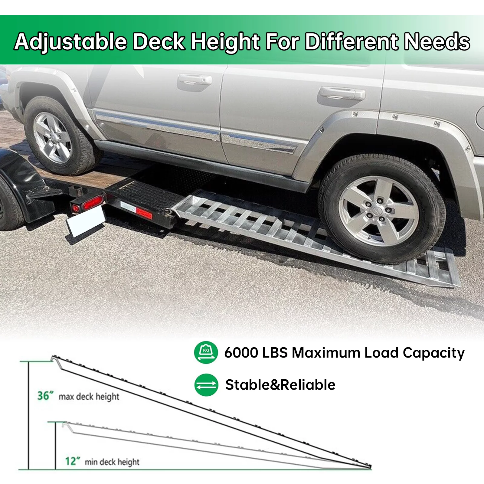 HECASA Pair Truck Car Auto Trailer Ramps 80" X 15" X 2.3" 6000 LBS Universal Truck Trailer Hook End Knife Foot Heavy Duty for ATV, Lawn Mower, Motorcycle Silver Aluminum