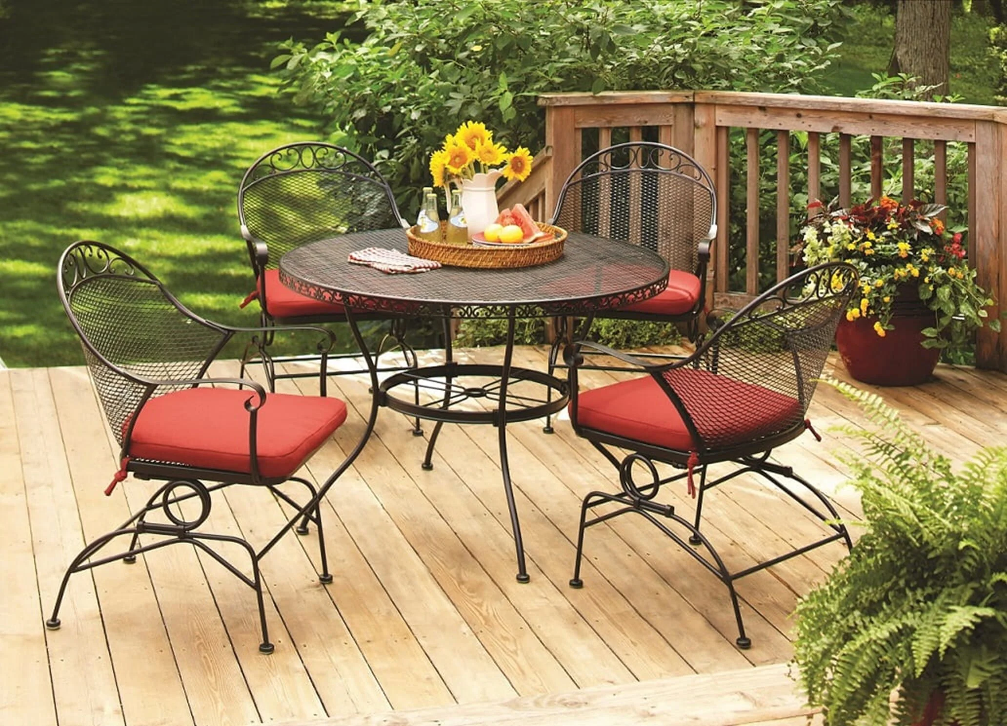 Better Homes and Gardens Wrought Iron Patio Dining Set, Clayton Court Cushioned 5 Piece, Red