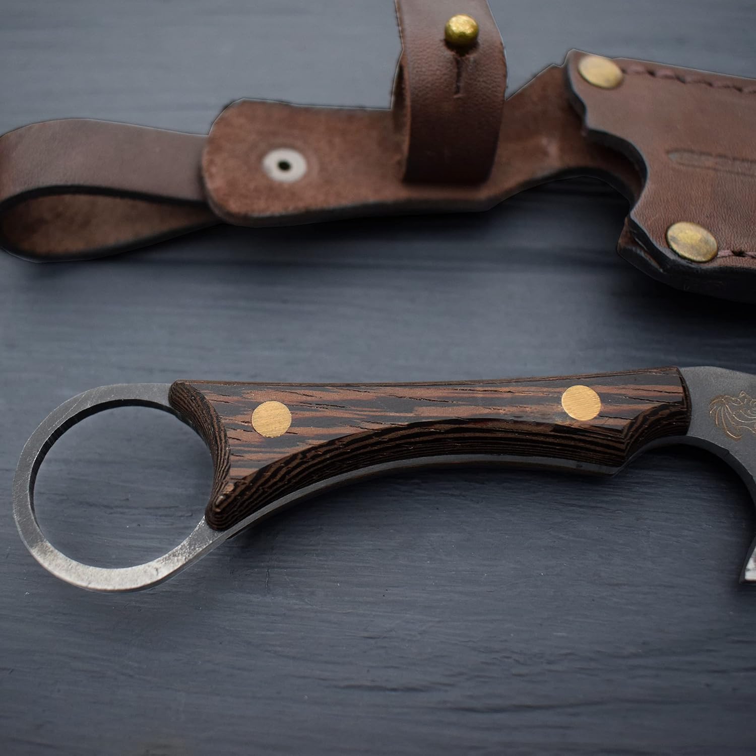 BPS Knives Tiger - Limiter series - only 365 pcs - Fixed blade knife made of Stainless Steel with Wenge Wood Handle and Leather Sheath - Camping EDC Full Tang Knife with Leather Case
