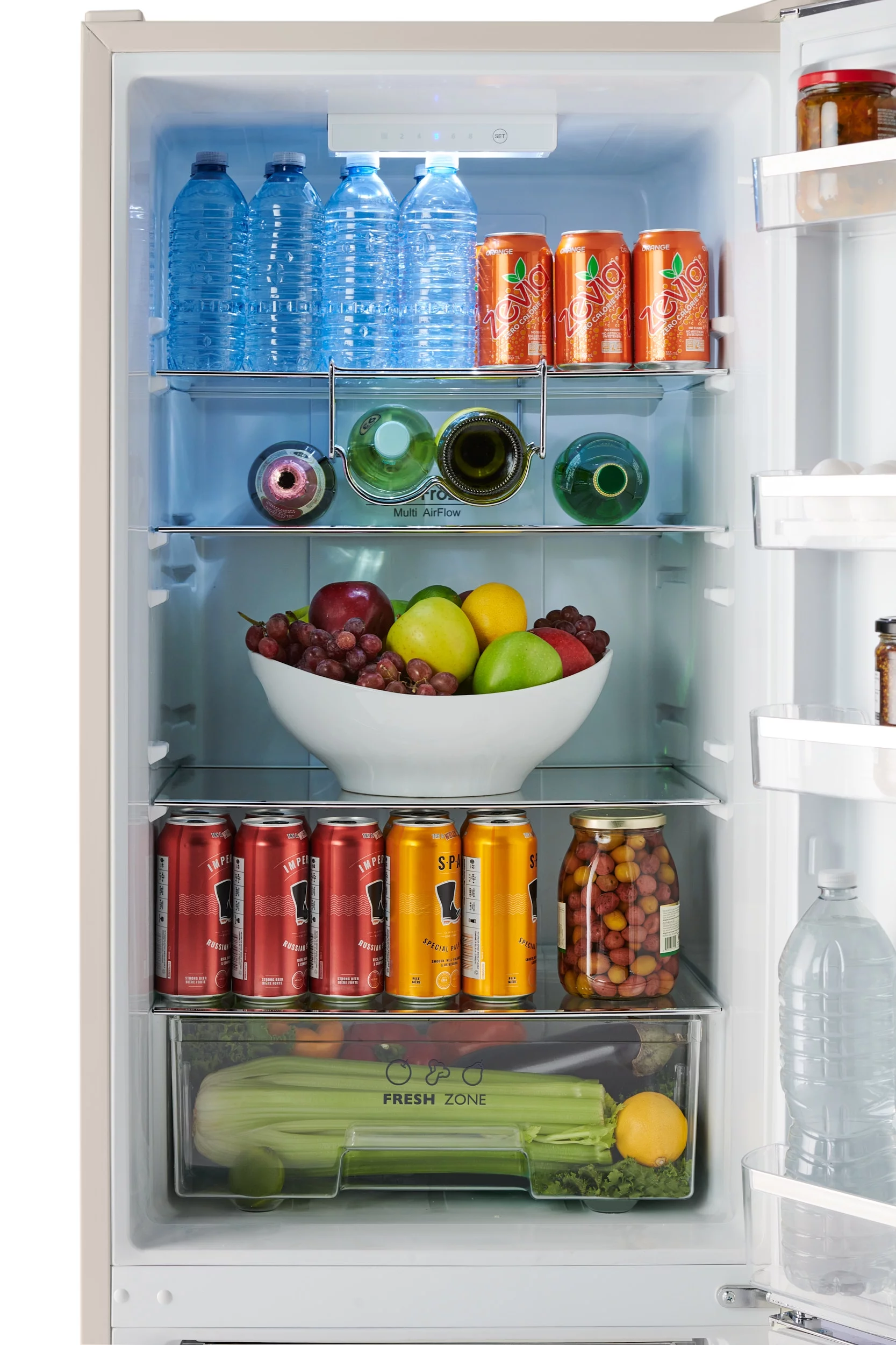 iio 24" 11 Cu Ft Bottom Freezer Retro Refrigerator, Fridge for Bedroom, Multiflow 360°, Small Mini Ice Cube Tray, 1 Fruit container, LED, Dorm RV Office Beverage Quiet Compressor, Cream (Right Hinge)