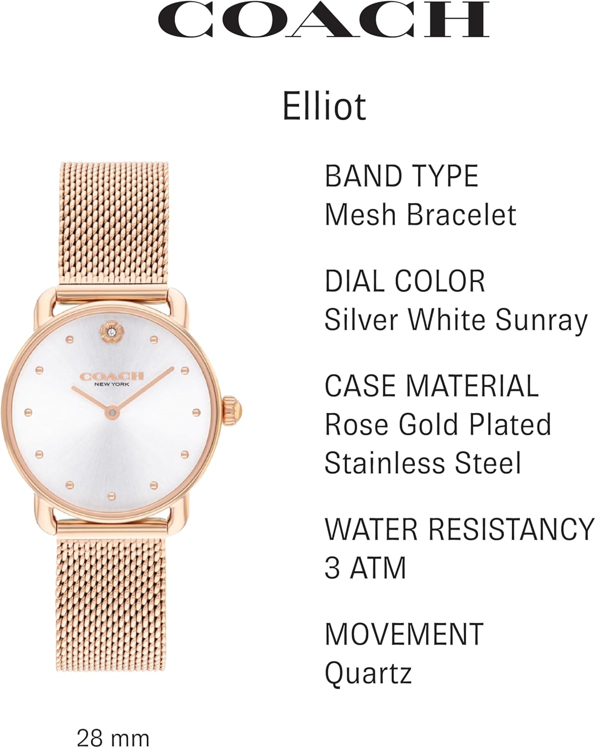 Coach Elliot Women's Watch | Elegant and Sophisticated Stles Combined | Premium Quality Timepiece for Everyday Wear | Water Resistant | (Model 14504222)
