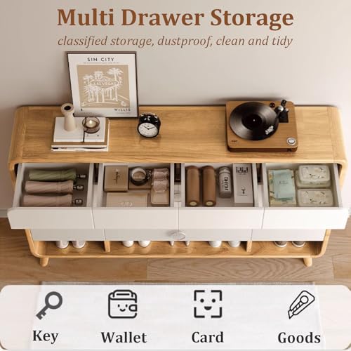 Shoe Cabinet with Drawers and Doors, Wooden Shoe Storage Cabinet with Adjustable Shelves, 5 Tier Shoes Rack Retro Shoe Organizer for Entryway, Hallway, Doorway, Living Room, Bedroom(55", Brown-white)