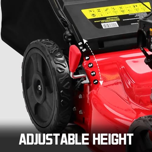 PowerSmart Gas Lawn Mower with Briggs and Stratton EX550 140cc Engine, ReadyStart System 21-Inch Steel Deck 3-in-1 Mulch, Bag, Side Discharge, 10-Inch High Rear Wheels