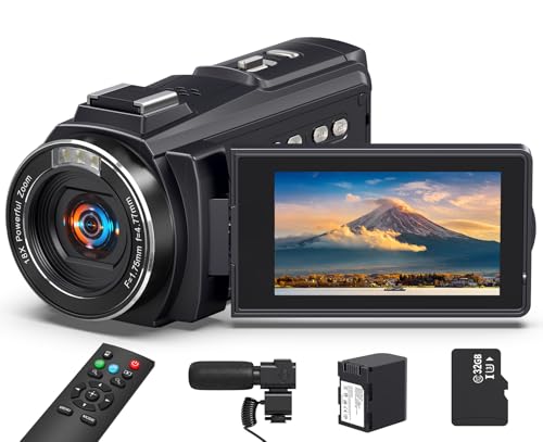 8K Video Camera 64MP Camcorder, 18X Digital Zoom with IR Night Version Vlogging Camera for Youtube, 3.0" IPS Touch Screen with one 4500mAh Battery, 32GB TF Card, Remote Control, Mic, and Adapter