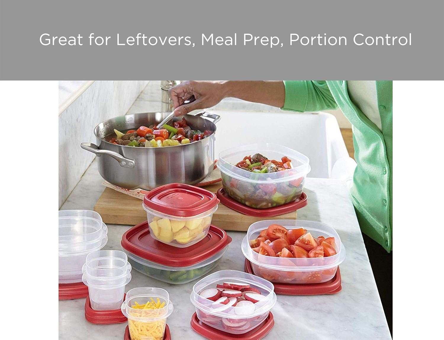 Rubbermaid Easy Find Lids Food Storage Containers with Lids - BPA-Free Durable Plastic Food Containers Great for Home, School, Travel - Freezer, Microwave, and Dishwasher Safe - 28 Piece Set - Red
