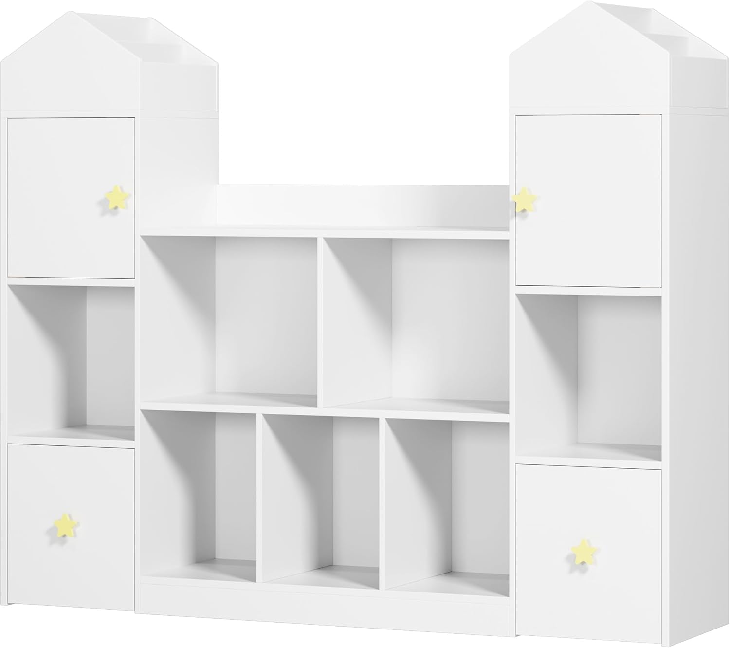 54.5' Toy Storage Organizer, Toy Organizers and Storage Toy Chest with 9 Storage Cubbies and 2 Moveable Drawers, Kids Bookshelf Kids Bookcase with Hidden Wheels for Playroom Bedroom