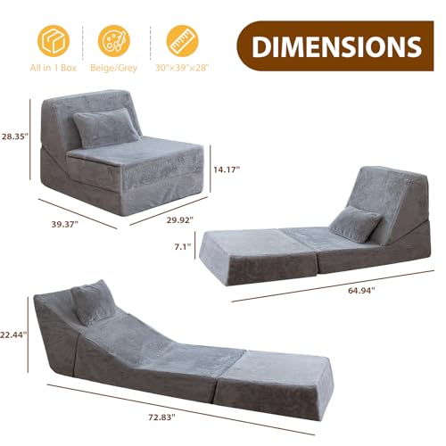 YOSHOOT 3-in-1 Folding Sofa Bed, 7 Inch Convertible Sleeper Chair with Pillow, Fold Out Couch Beds Floor Sofa Lounge for Living Room, Home Office, Playroom