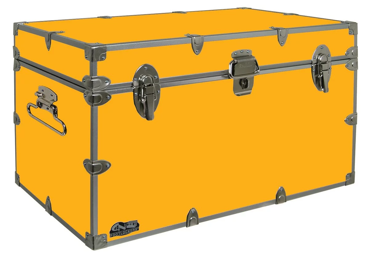 C&N Footlockers Graduate Storage Trunk - Large College Dorm Chest - Durable with Lid Stay - 32 x 18 x 18.5 Inches - Gold