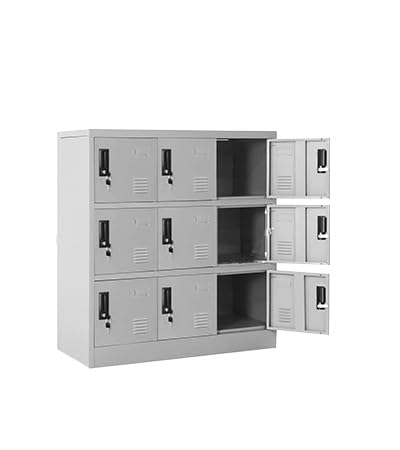 INTERGREAT 9 Door Storage Locker for Employee, Metal Locker for Office, Gym, Shool,Lockable Black Steel Locker with Lock and Card Slot for Home,Garage