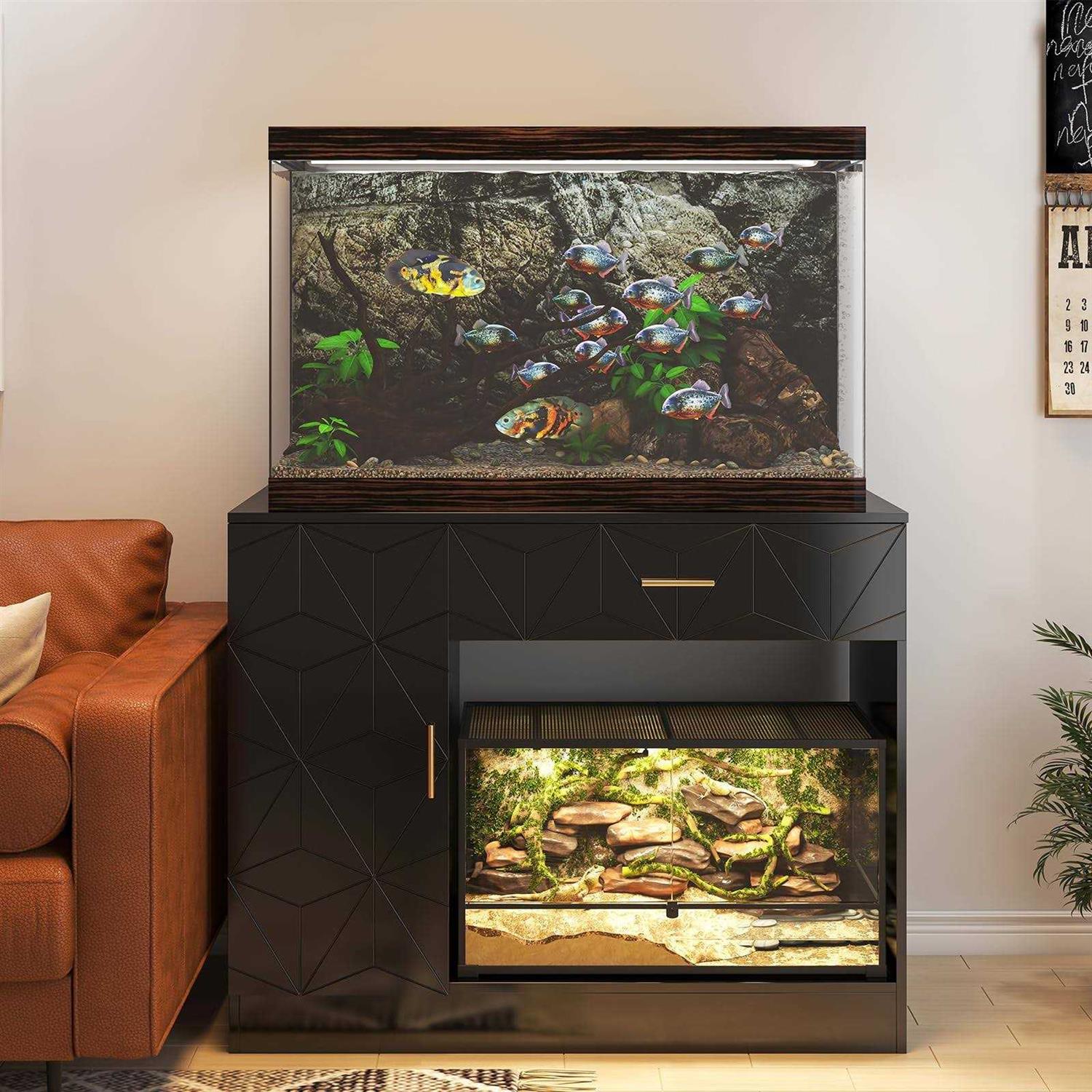 Saudism 40 Gallon Fish Tank Stand, 29-50 Gallon Aquarium Stand, Black Tank Stand, Fish Tank Table with Drawer and Cabinet, Sturdy and Durable - Pet Supplies online store
