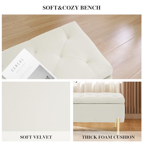 Velvet Storage Bench Ottoman with Soft Close Lid, End of Bed Bench Upholstered Fabric Storage Ottoman Bench for Bedroom Entryway Living Room, Grey