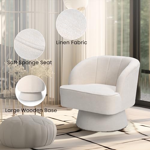 Swivel Barrel Chair Modern 360 Degree Round Swivel Accent Chair Comfortable Upholstered Linen Fabric Swivel Arm Chair Sofa Chair for Living Room Bedroom Office (Beige)