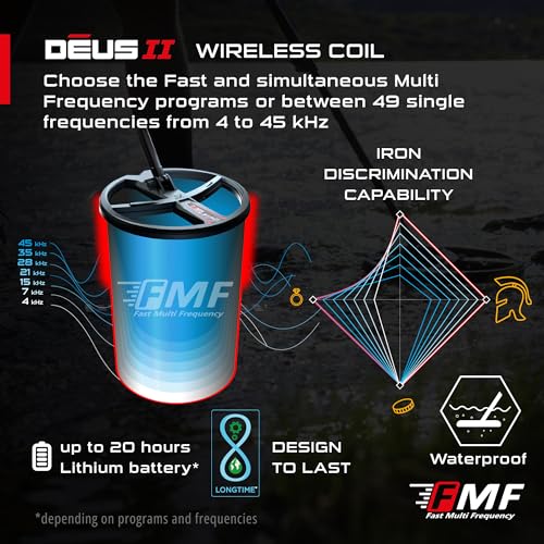 XP Metal Detector Deus II - Waterproof and Multi Frequency, Ideal for Treasure and relic Hunting - with 9" FMF Coil, Remote Control, WS6 Wireless Headphones & S-Telescopic stem (DEUS2-22FMFRCWS6EA)