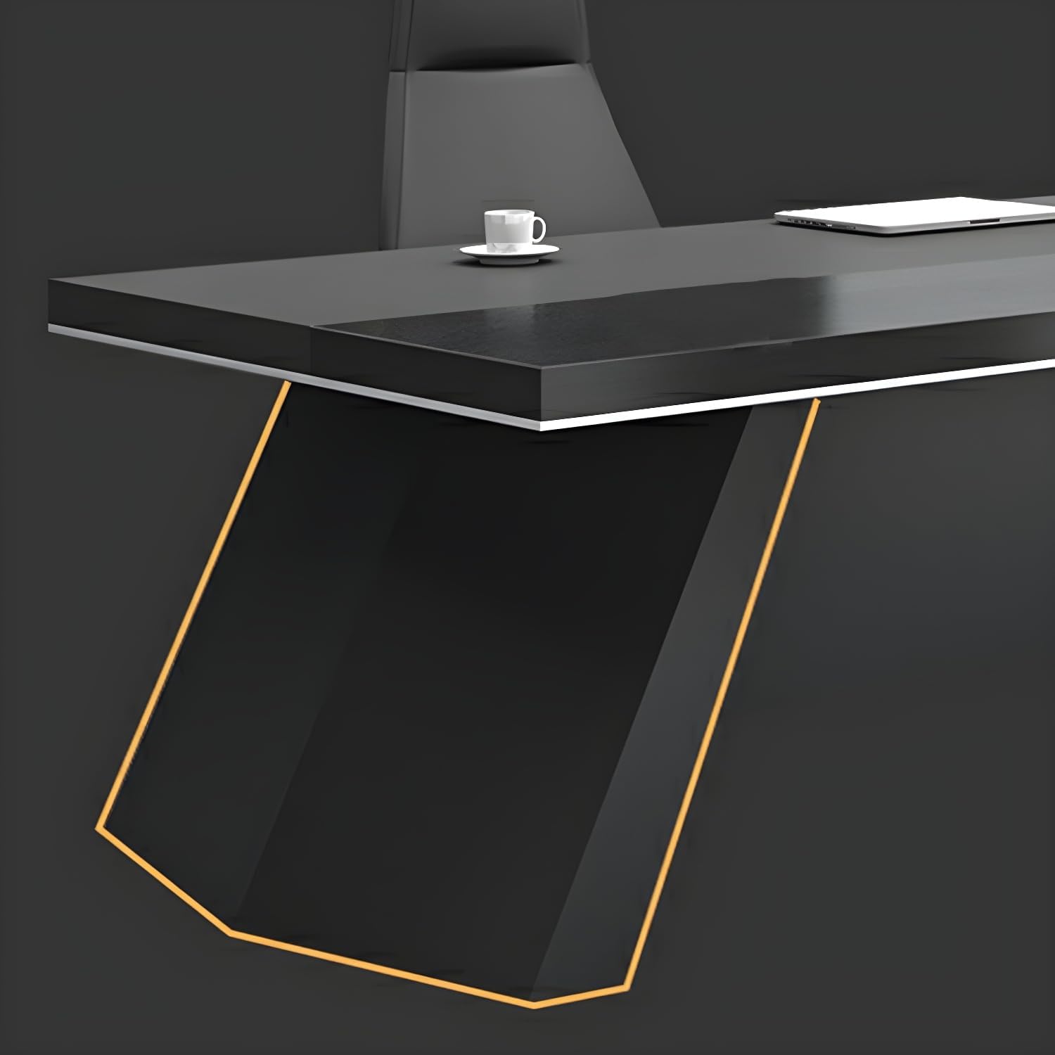 Black L-Shape Office Desk with Cabinet for Boss Supervisor Manager, Wood L Shaped Executive Desk Reception Desks for Home Office, Engineered Wood Writing Working Table Study Desk