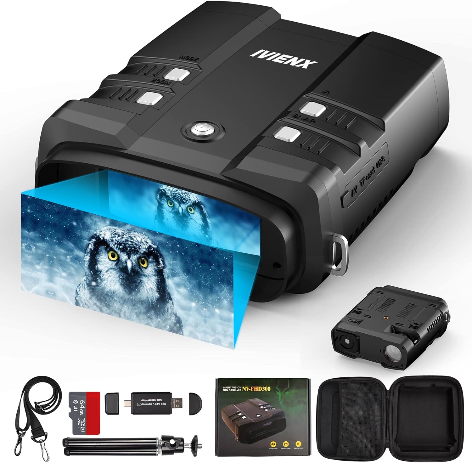 Night Vision Goggles, ivienx Digital Infrared Night Vision Binoculars [1080p FHD][1640Ft Range][5W Infrared] for Adults Night Vision and Day Military Tactical for Hunting Surveillance, 64G TF Card
