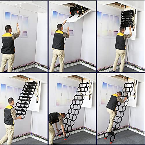 TECHTONGDA Ceiling Attic Loft Ladder, Folding Ladder Loft Stair, 13 Steps Retractable Attic Ladder, White Pulldown Attic Stairs with 27.5 x 47.2in Open Size and 10.5ft Heigh, Pulling Down from Ceiling