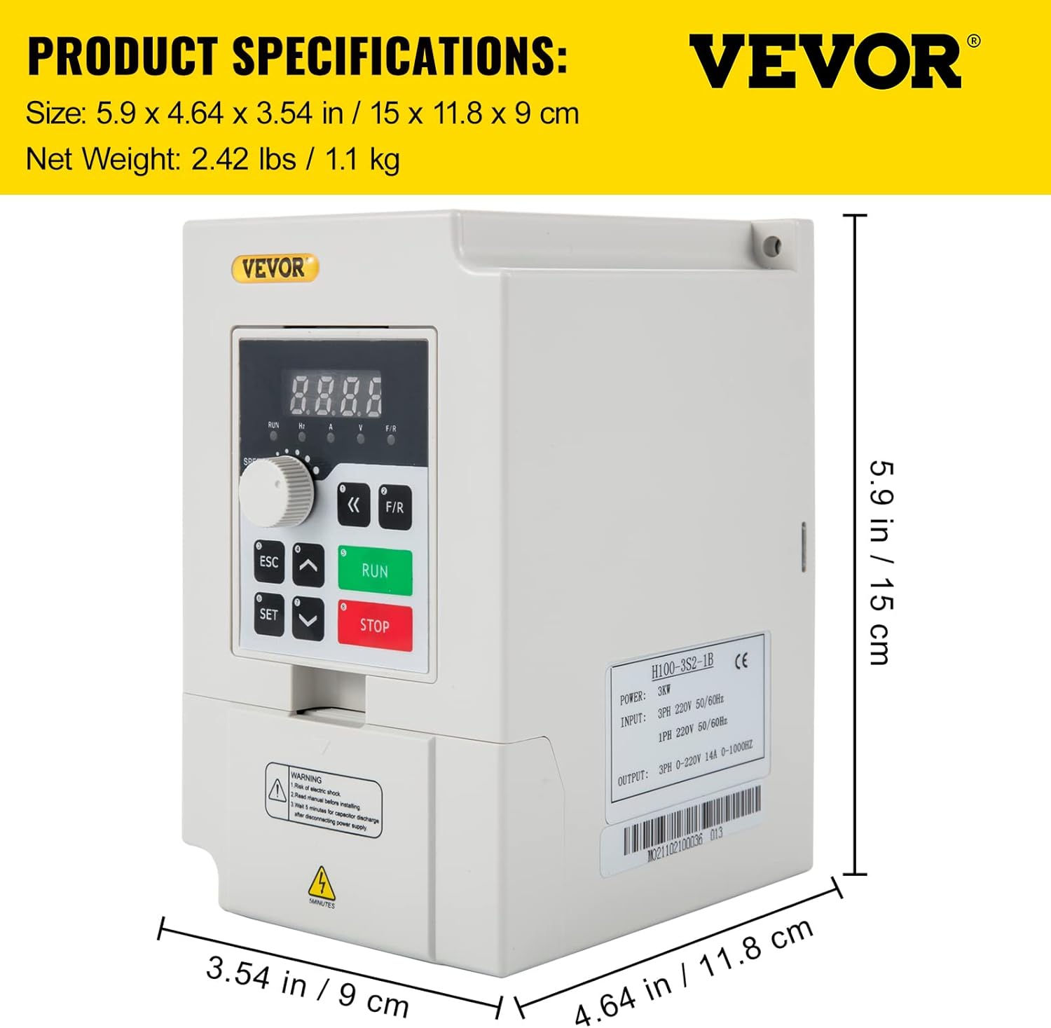 VEVOR VFD 4KW 220V 5.5HP, 1 or 3 Phase Input, 3 Phase Output Variable Frequency Drive, AC 17A 0~1000HZ CNC Motor Inverter Converter for Motor Speed (RS485)