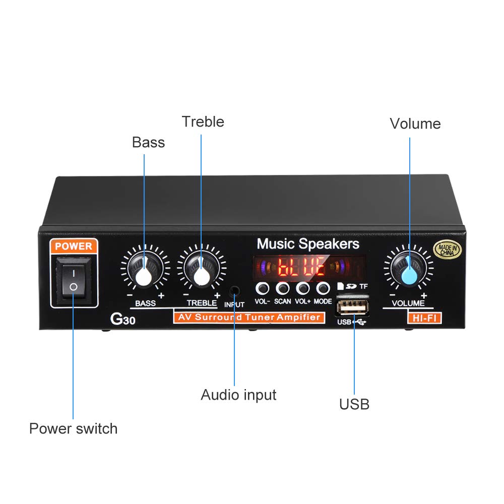 Amplifier Home Audio,Bluetooth Stereo receivers ARCHEER 2 x 45W Mini Hi-Fi Amplifier Dual Channel Mixer Sound Stereo with Bass and Treble Control for Home Theater PA Car Tablet PC, Studio Use Pack of 2