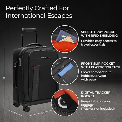 Briggs & Riley Domestic 22" Carry On Expandable Spinner - Luggage for Travel, Suitcases with Wheels, Softside Rolling Bag for Men & Women, Self-Repairing Zipper - ZDX Collection, Black