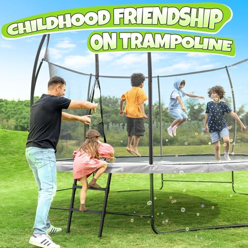 BCAN 8FT 10FT 12FT 14FT 15FT 16FT Recreational Trampoline with Enclosure for Kids Adults, ASTM Approved, Outdoor Trampolines with Ladder for Kids