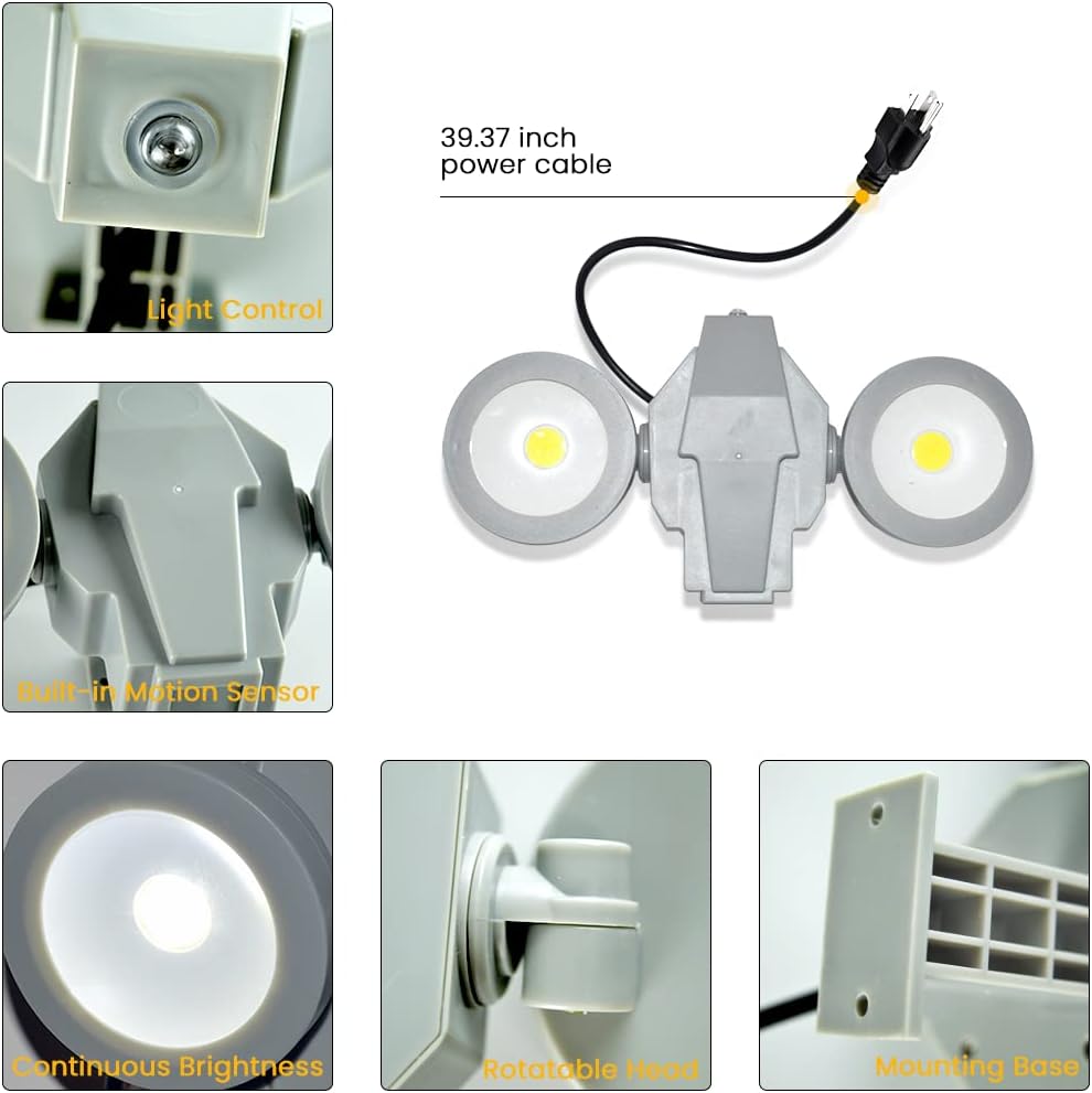 LED Security Lights with Motion Sensor and Dusk to Dawn, FLOODOOR 2 Head Adjustable 30W, 2800LM, 5000K, IP65 Waterproof Flood Light for Courtyard，Garage，Garden. Pack of 2