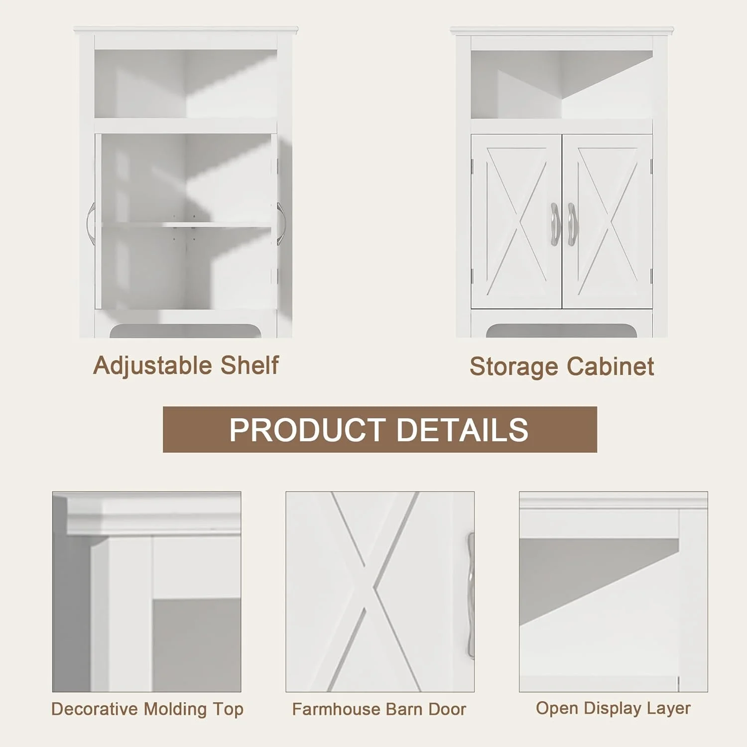 QCAI Corner Storage Cabinet, Small Corner Cabinet with Barn Door Design and Adjustable Shelf, Home Space Saver for Living Room, Bathroom, Kitchen, Bedroom, White