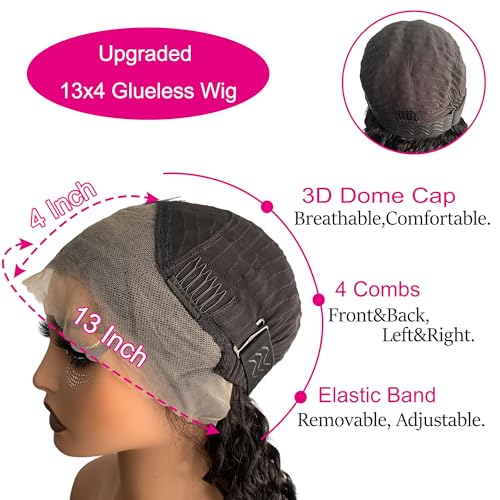 Wear And Go Glueless Wigs Human Hair Pre Plucked Pre Cut No Glue 13x4 Deep Wave Lace Front Wigs Human Hair Ready To Wear Glueless Wigs For Black Women Natural Color Deep Wave Wig(28 Inch)