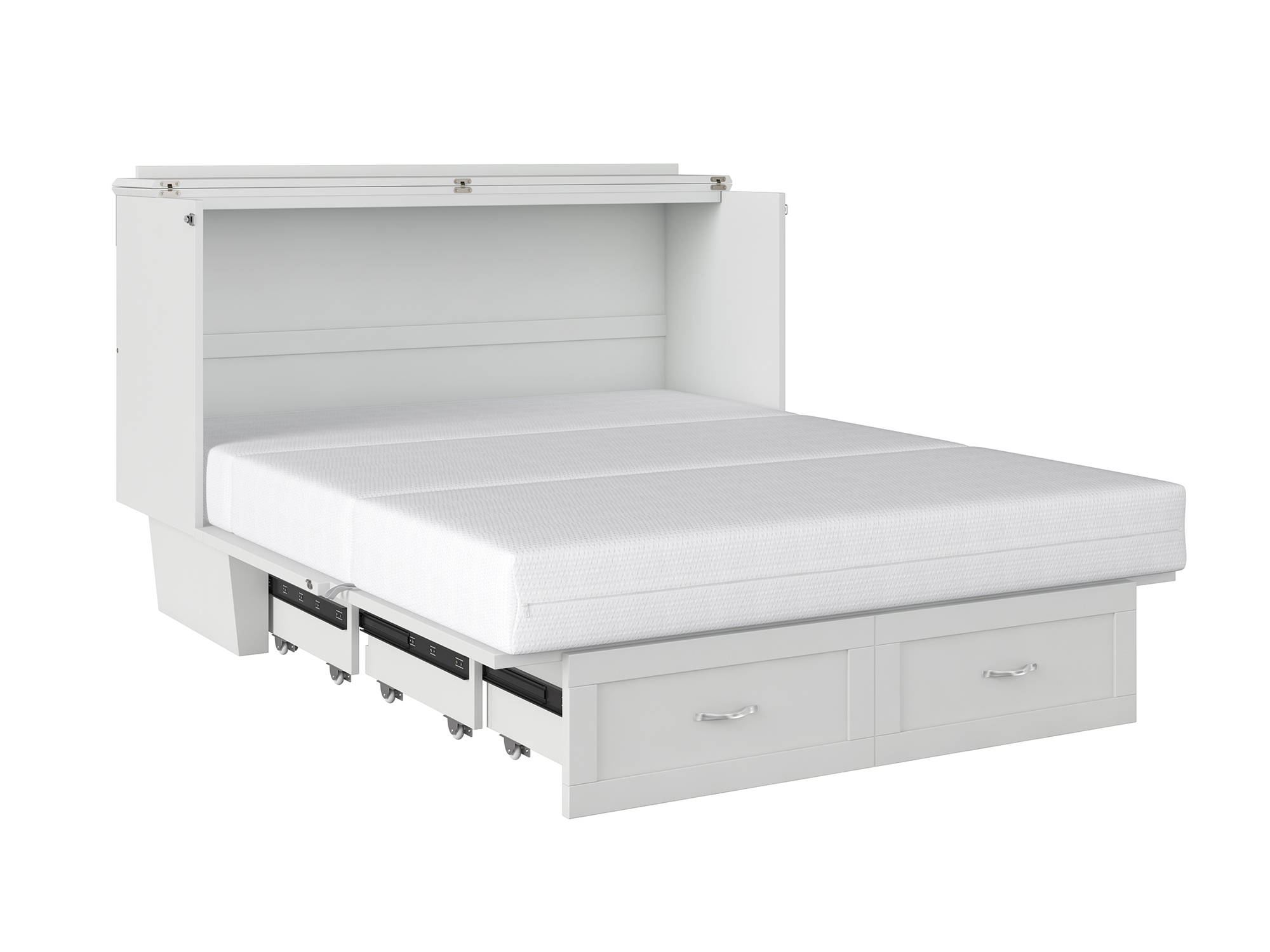 AFI Monroe Queen Solid Wood Murphy Bed Chest with Mattress, Drawer and Charger in White