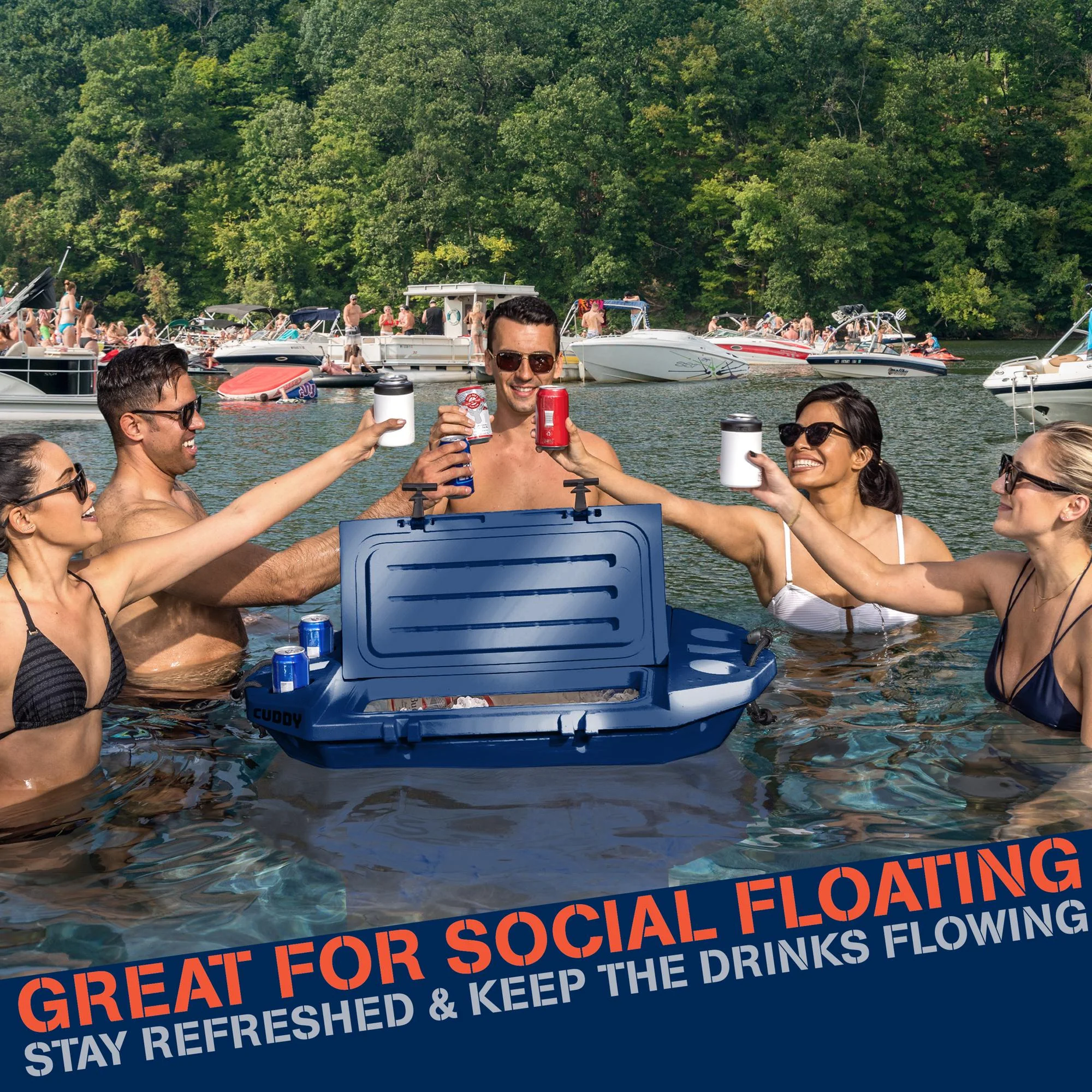 Cuddy Floating Cooler and Dry Storage Vessel - 40QT - Amphibious Hard Shell Design, Navy