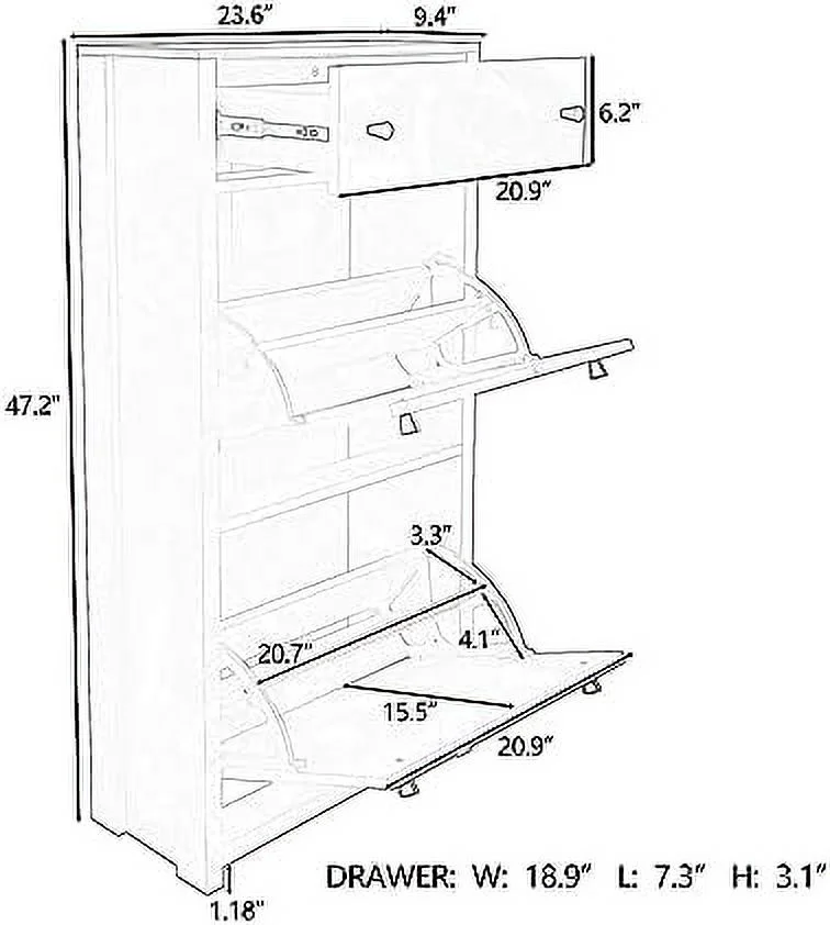HOOMHIBIU Slim Shoe Cabinet with 2 Flip Drawers White Narrow Wall Hidden Shoe Cabinet  Freestanding Shoe Rack  Cabinet Organizer for Entrance Hallway White