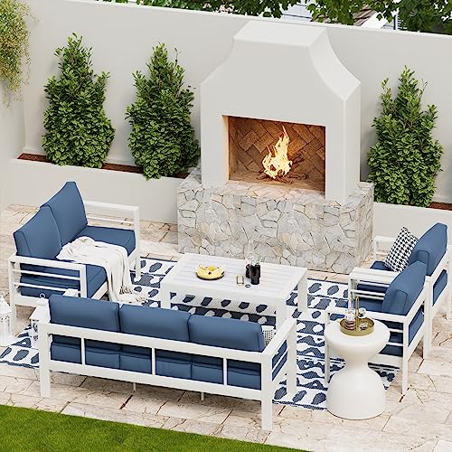 UDPATIO 8 Piece Aluminum Patio Furniture Set, Oversized Modern Outdoor Furniture Set with Olefin Fabric Cushion for Patio Deck Backyard, Dark Grey(with Waterproof Covers)
