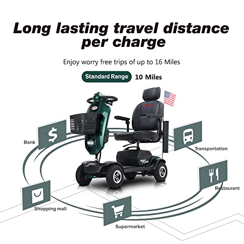 Enhanced Electric Mobility Scooter for Adults and Seniors - 300 lbs Max Weight, 4-Wheel Powered Mobility Scooters Wheelchair Device for Travel, Elderly