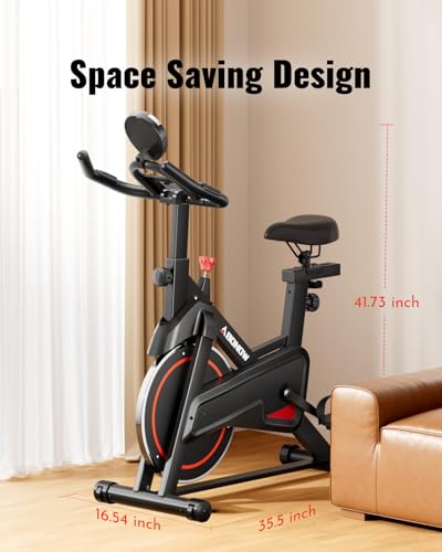 Exercise Bike, Low Noise Stationary Bikes for Home, Adjustable Brake Pad Indoor Cycling Bike, 300lbs Capacity Compact Workout Bike with Tablet Mount & Comfortable Padded Seat