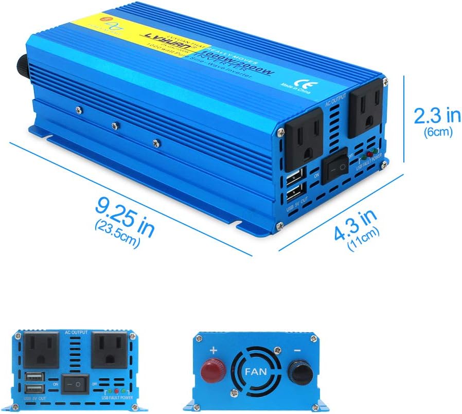LVYUAN Pure Sine Wave Inverter 3000 Watt Inverter 12V to 110V DC to AC with Remote Controller, LCD Display 4 AC Sockets and 4 USB Ports for Car Truck Solar Power (3000W with Remote Controller)
