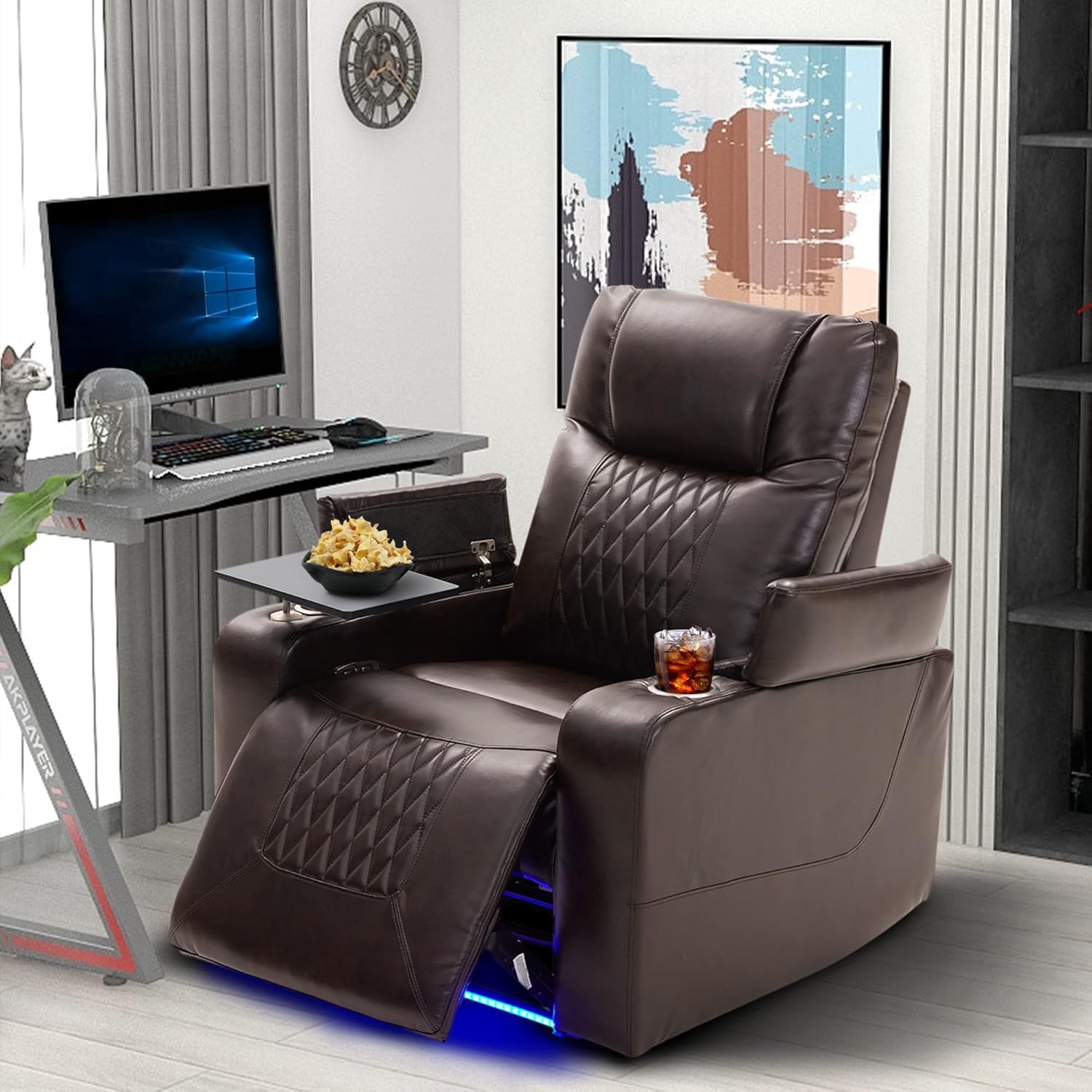 Power Motion Chair with USB Charging Port and Hidden Arm Storage 2 Convenient Cup Holders Design and 360° Swivel Tray Table,Assisted Reclining Furniture for Elderly & Disabled, Brown