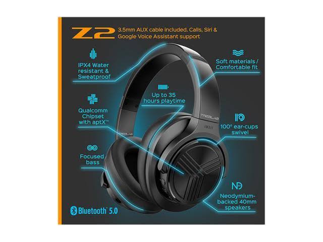 Treblab Z2 Bluetooth 5.0 Noise-Cancelling Headphones