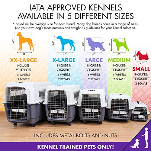 SportPet Designs Plastic Kennels Rolling Plastic Airline Approved Wire Door Travel Dog Crate, XXX-Large, Gray