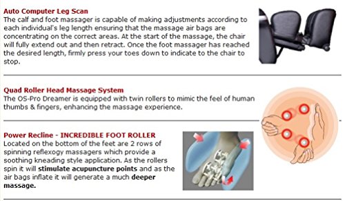 Osaki OS-3D Pro Dreamer Full Body Massage Chair, Foot Rollers, 2 Stage Zero Gravity, Computer Body Scan (Black)