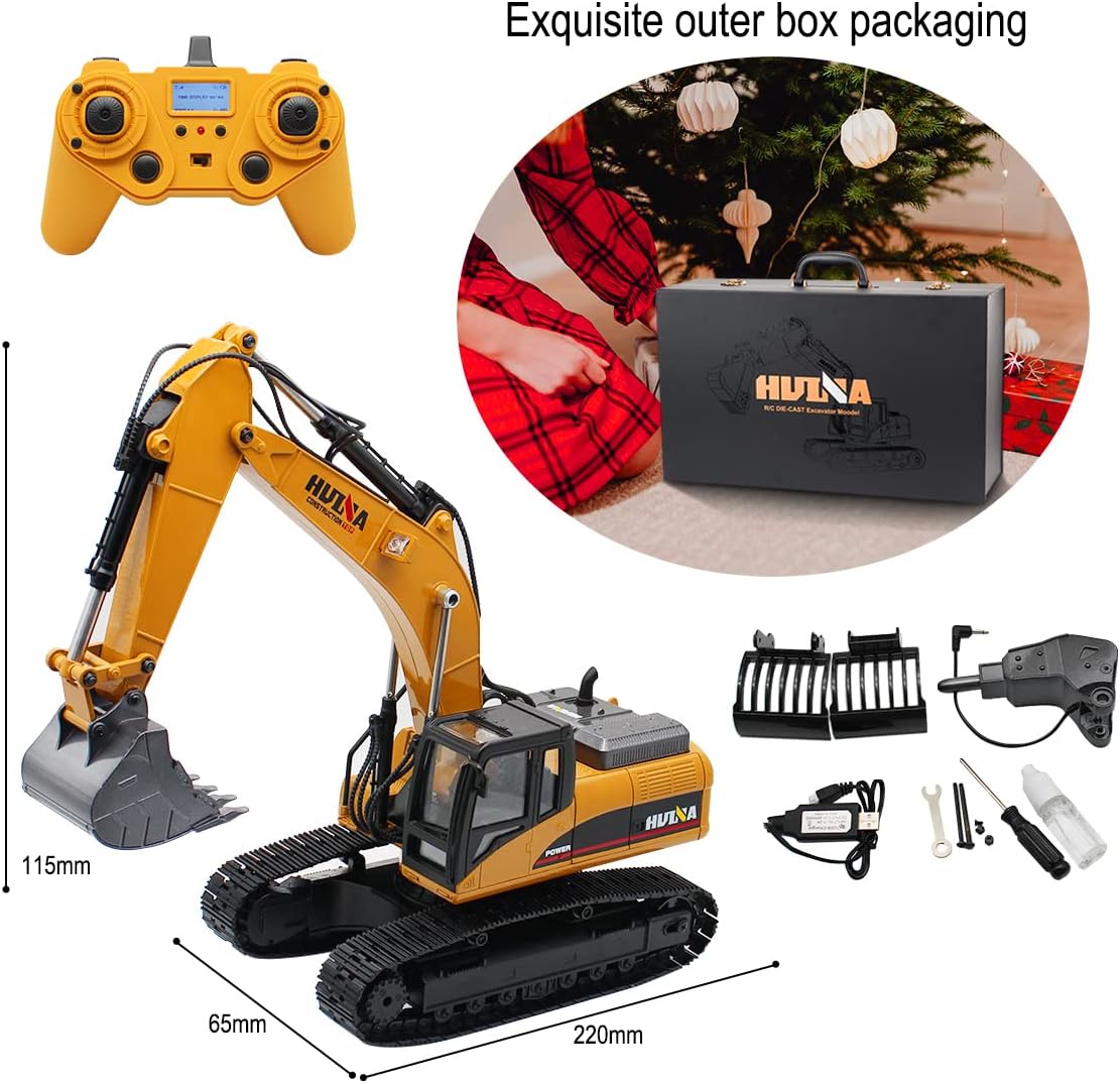Mostop Remote Control Excavator for Adults 23 Channel Hobby RC Excavator 1/14 Scale Full Metal RC Shovel Loader Tractor Construction Vehicles RC Excavator Digger Toy with Real Smoke, Carries 180 Lbs