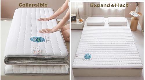Japanese Futon Mattress Floor Mattress, Foldable Thicken Tatami Mat Dormitory Sleeping Pad Portable Roll up Mattress Pad Breathable Adult Lounger Bed for Camping Couch (White,King)