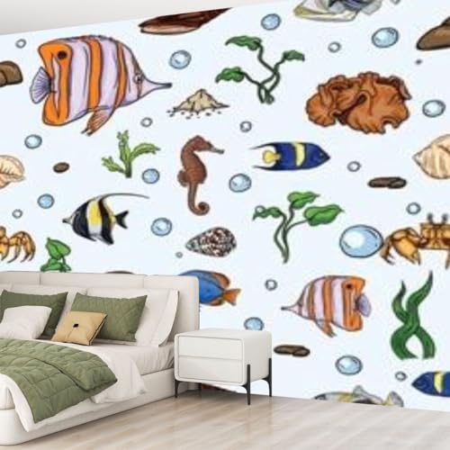 Peel and Stick Wallpaper Cute underwater world sea jellyfish seaweed cartoon style Deep ocean Canvas Wallpaper Wall Decor Wall Art Removable Wall mural for Room Decor Bedroom Living Room Furniture