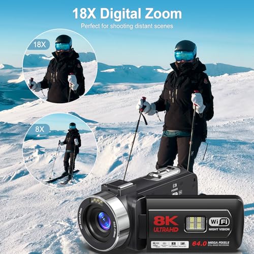 8K 64MP Camcorder Video Camera IR Night Vision 18X Digital Zoom YouTube Vlogging Camcorder
