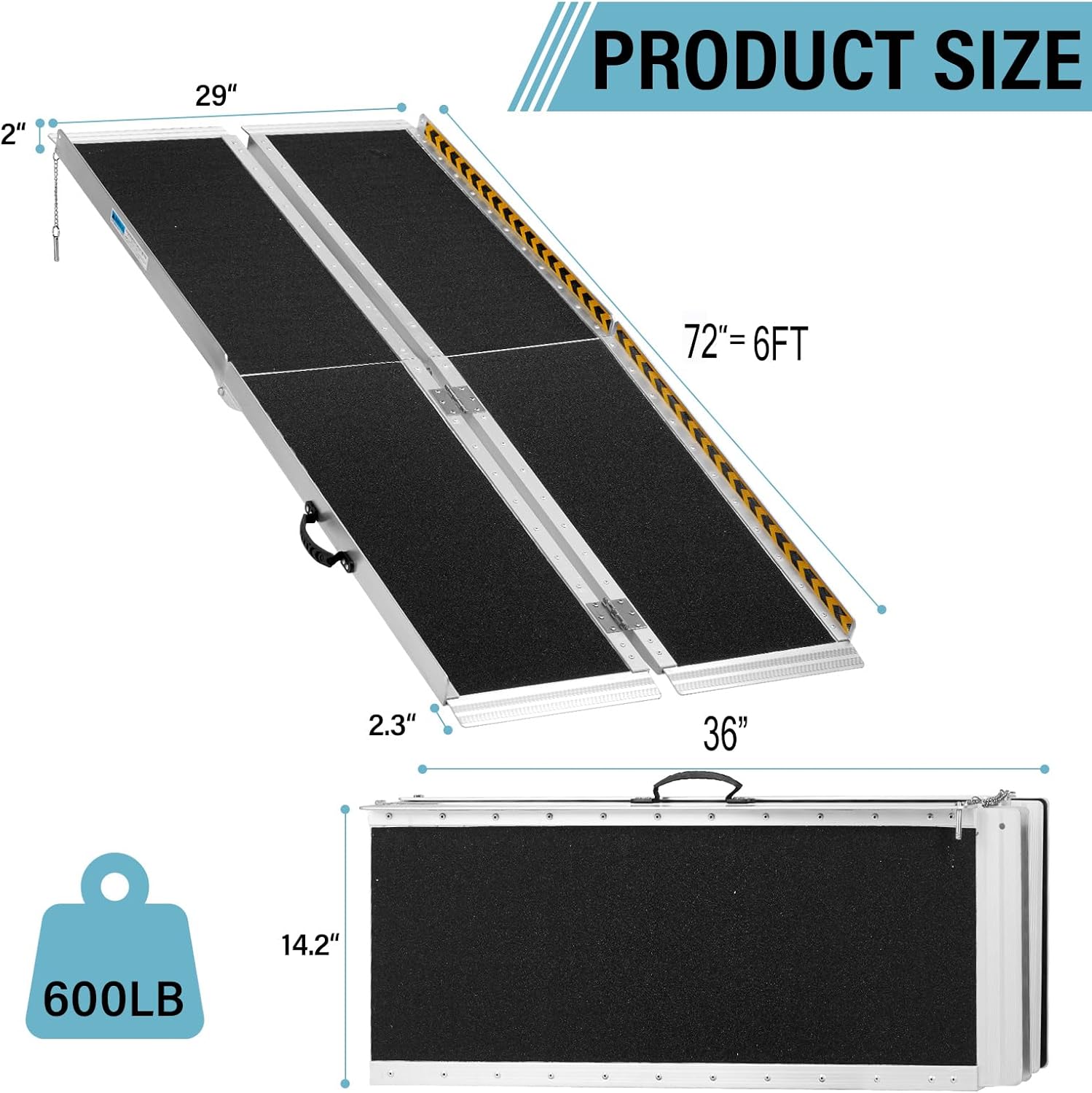 Portable Wheelchair Ramp 6FT, Non-Slip Aluminum Folding Handicap Ramp, Door Threshold Wheelchair Ramps for Home, Wheel Chair Ramp for Home Steps, Scooter Ramp for Car, Doorways, Curbs, Stairs