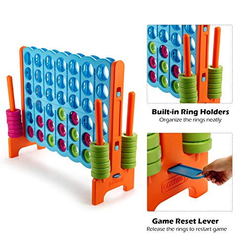 COSTWAY Jumbo 4-to-Score Giant Game Set, 4 in A Row for Kids and Adults, 3.5FT Tall Indoor & Outdoor Game Set with 42 Jumbo Rings & Quick-Release Slider, Perfect for Holiday Party & Family Game