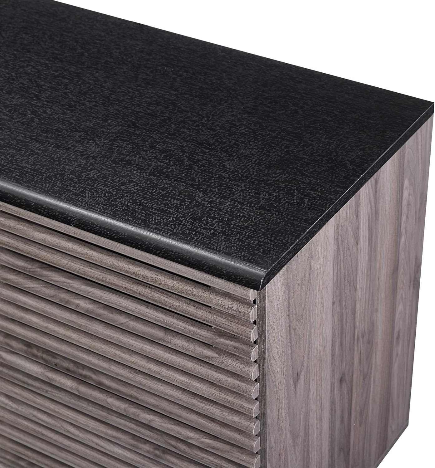 Walker Edison Modern 4 Drawer Sliding Door Wood Cabinet Buffet Entryway Serving Storage Cabinet Doors Dining Room Console, 59 Inch, Black and Slate Grey