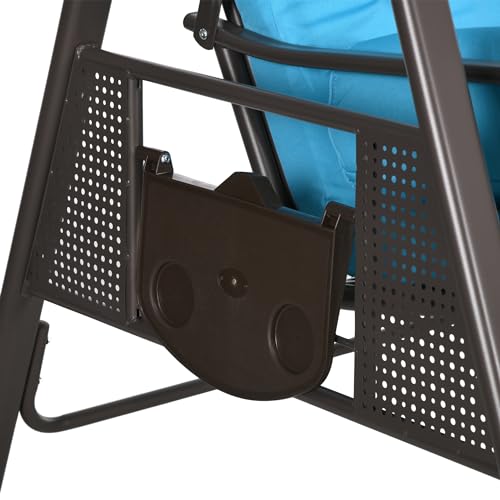 Outsunny 3-Seat Patio Swing Chair, Outdoor Porch Swing Glider with Adjustable Canopy, Removable Cushion, Pillows and Side Trays, for Garden, Poolside, Backyard, Brown