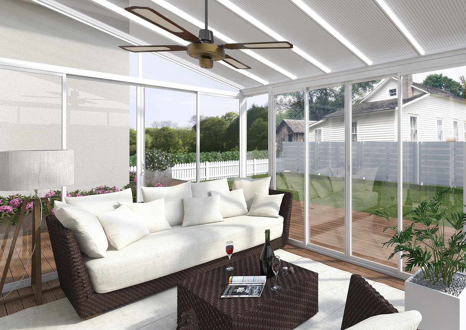 Palram - Canopia SanRemo 10x14 Enclosed Patio Cover Outdoor Canopy, White DIY Sunroom Kit Lean to Gazebo with Walls to Cover Patio Furniture, Deck, & Porch, UV Protected Polycarbonate Shelter