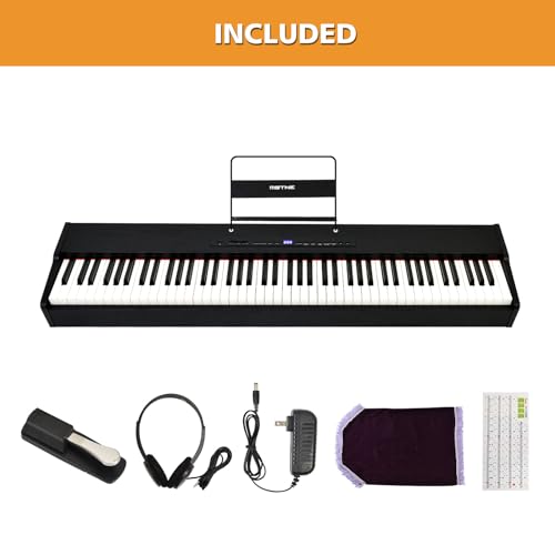 Digital Piano 88 Key Weighted Keyboard with Hammer Action, Full Size Weighted Keyboard piano 88 Key with 2x30W Speakers, Adjustable Stand, Carrying Case, Sustain Pedal, Headphone, ABS, Black